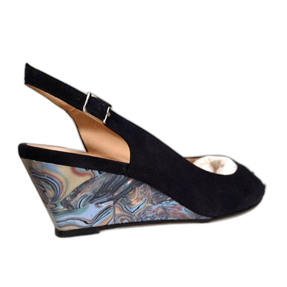Ron White Navy Suede Jadinen Wedge Slingback Open Toe Shoe Size 41